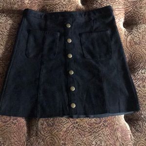 Black suede a line miniskirt w/ buttons & pockets